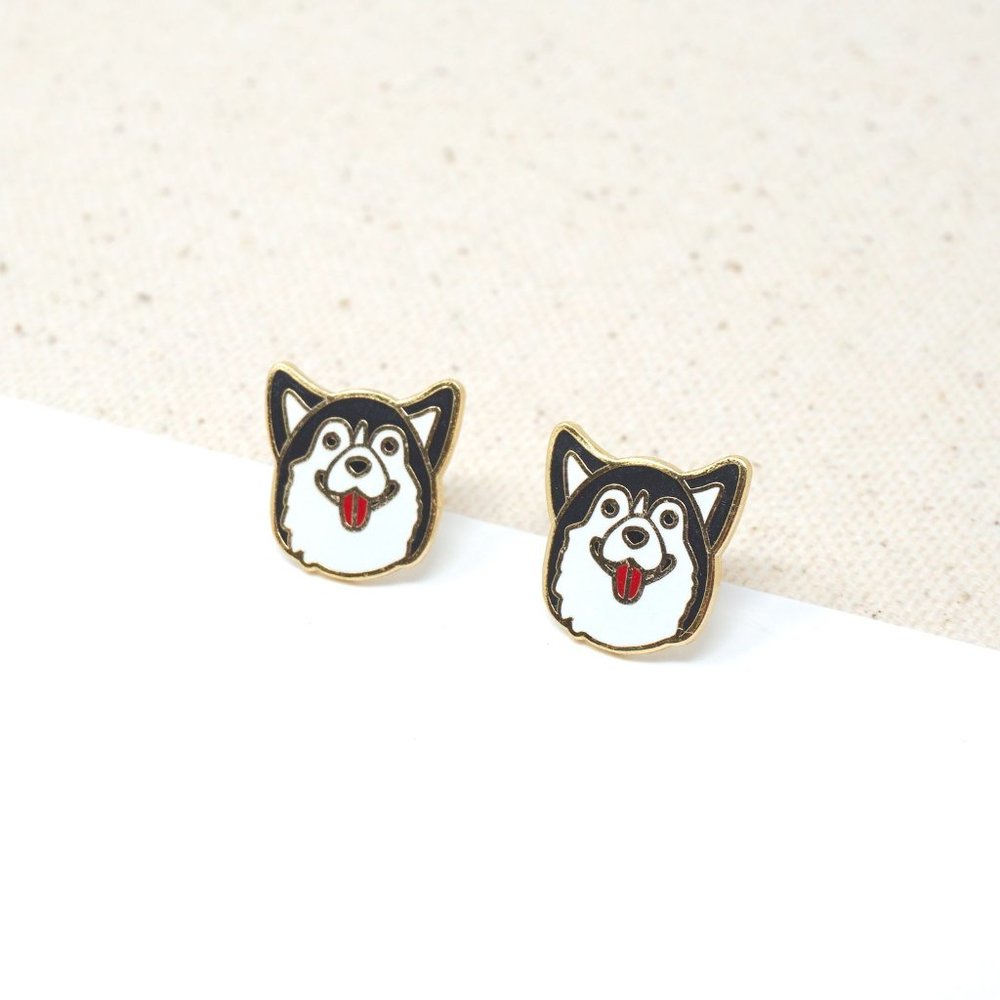 Handcrafted Husky Enamel Stud Earrings